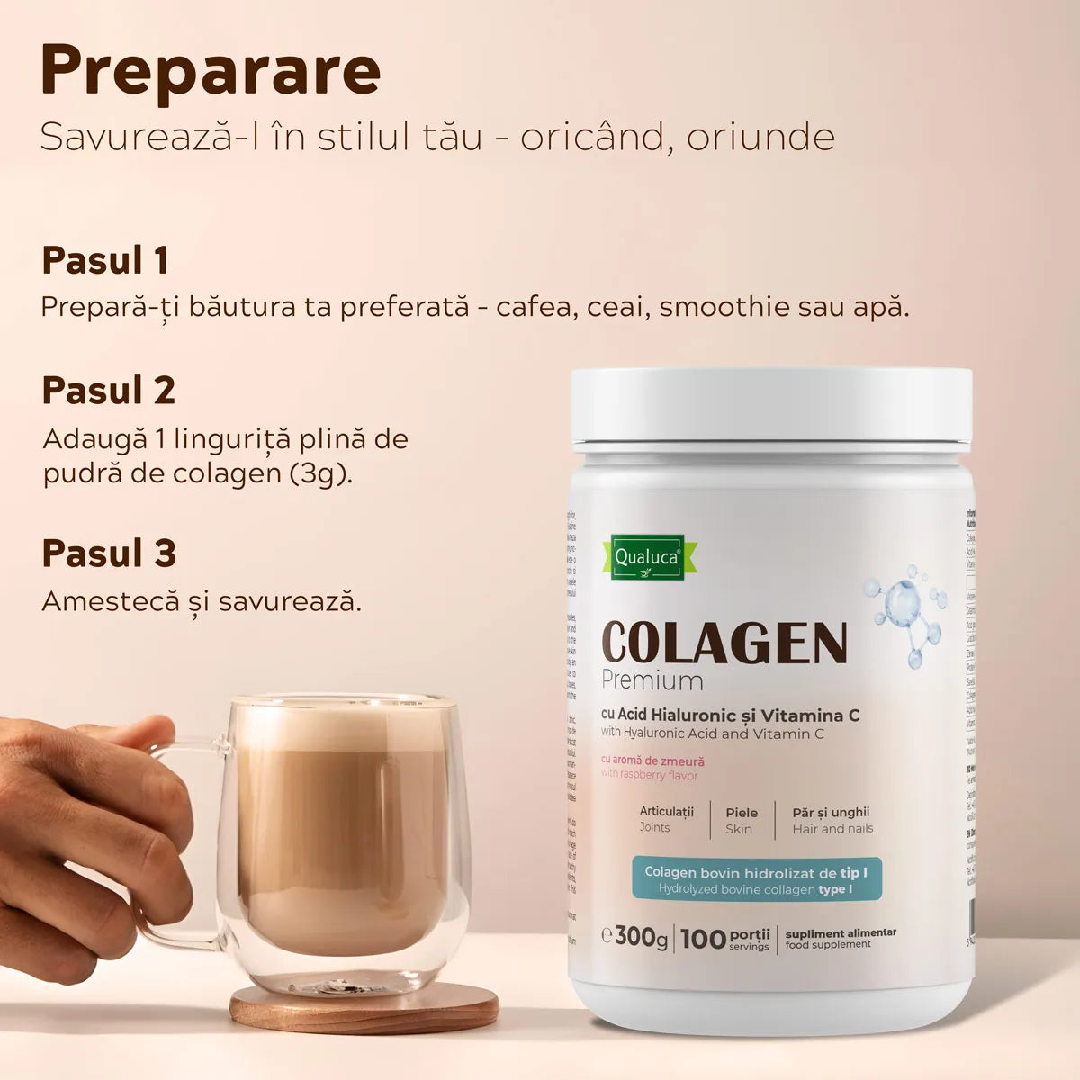 Colagen Articulatii cu Acid Hialuronic & Vitamina C, 900g, 2+1 GRATIS