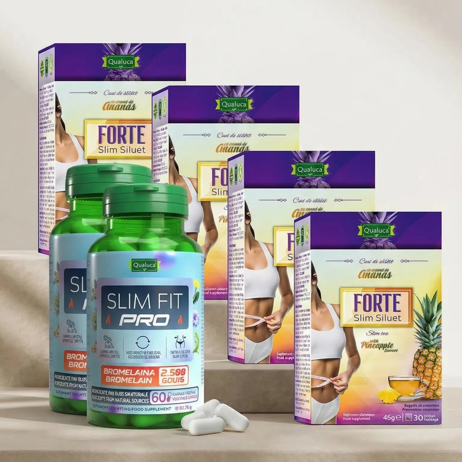 Complex de slabit, Pastile Slim Fit PRO + Ceai Slim Siluet FORTE, 60 zile