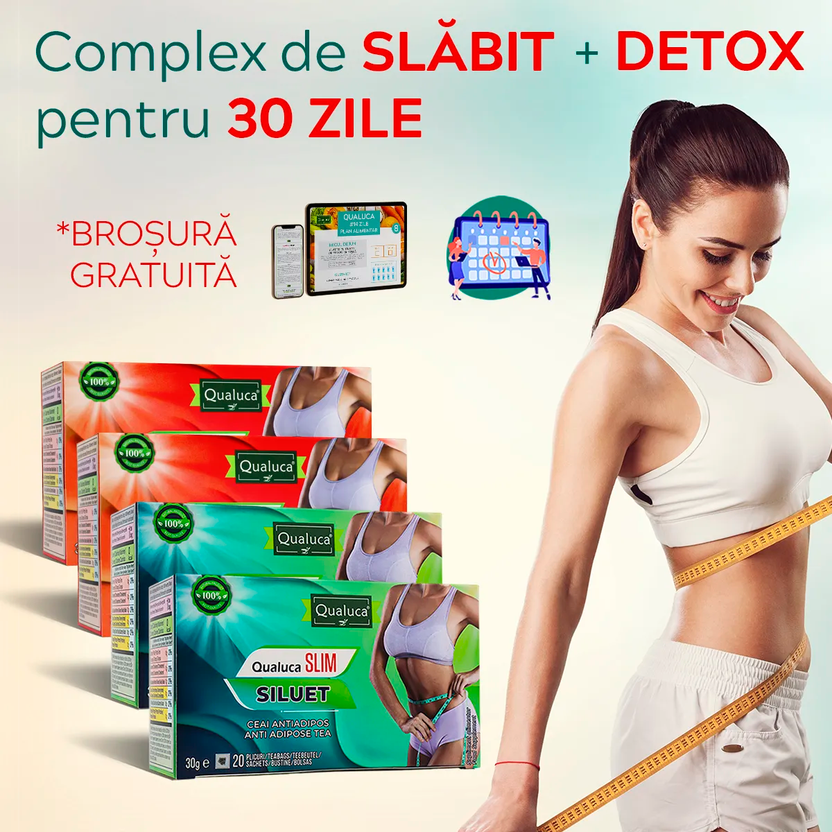 Ceai de slabit + detox Qualuca, Complex 30 zile