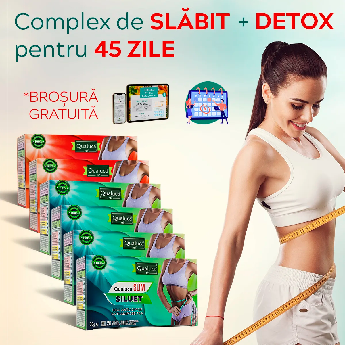 Ceai de slabit + detox Qualuca, Complex 45 zile