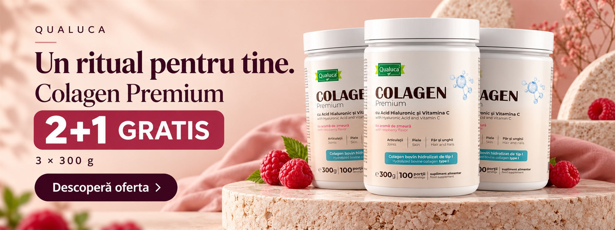 Un ritual pentru tine. Colagen Premium. Oferta 2+1 GRATIS, 3 × 300 g. Descoperă oferta.