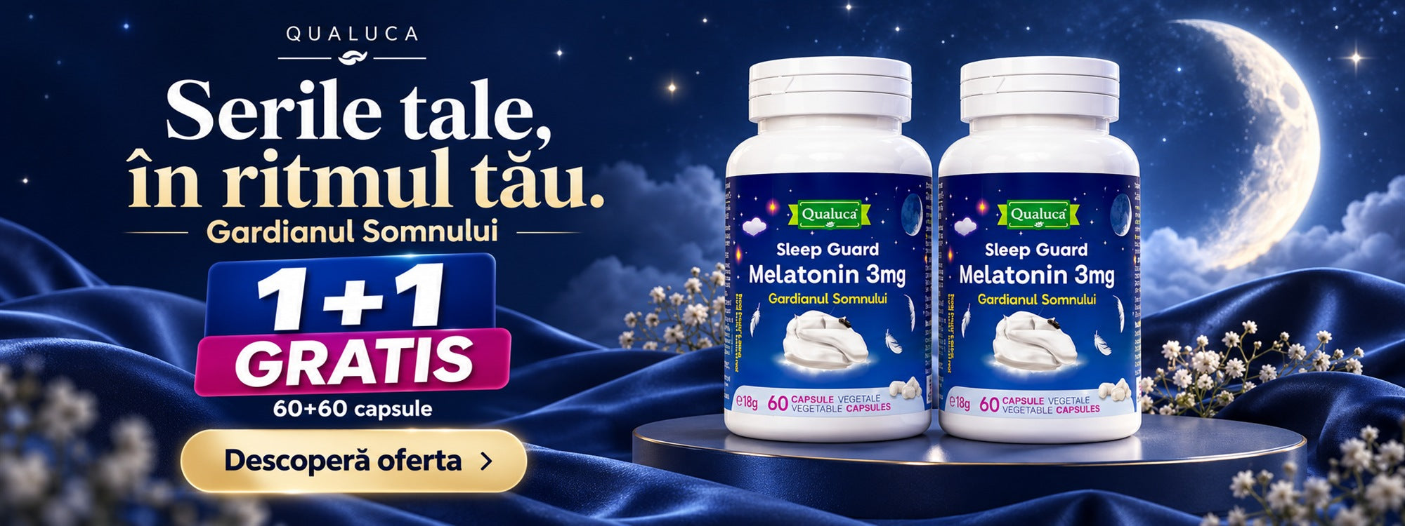 Serile tale, în ritmul tău. Gardianul Somnului. Oferta 1+1 GRATIS, 60+60 capsule. Descoperă oferta.